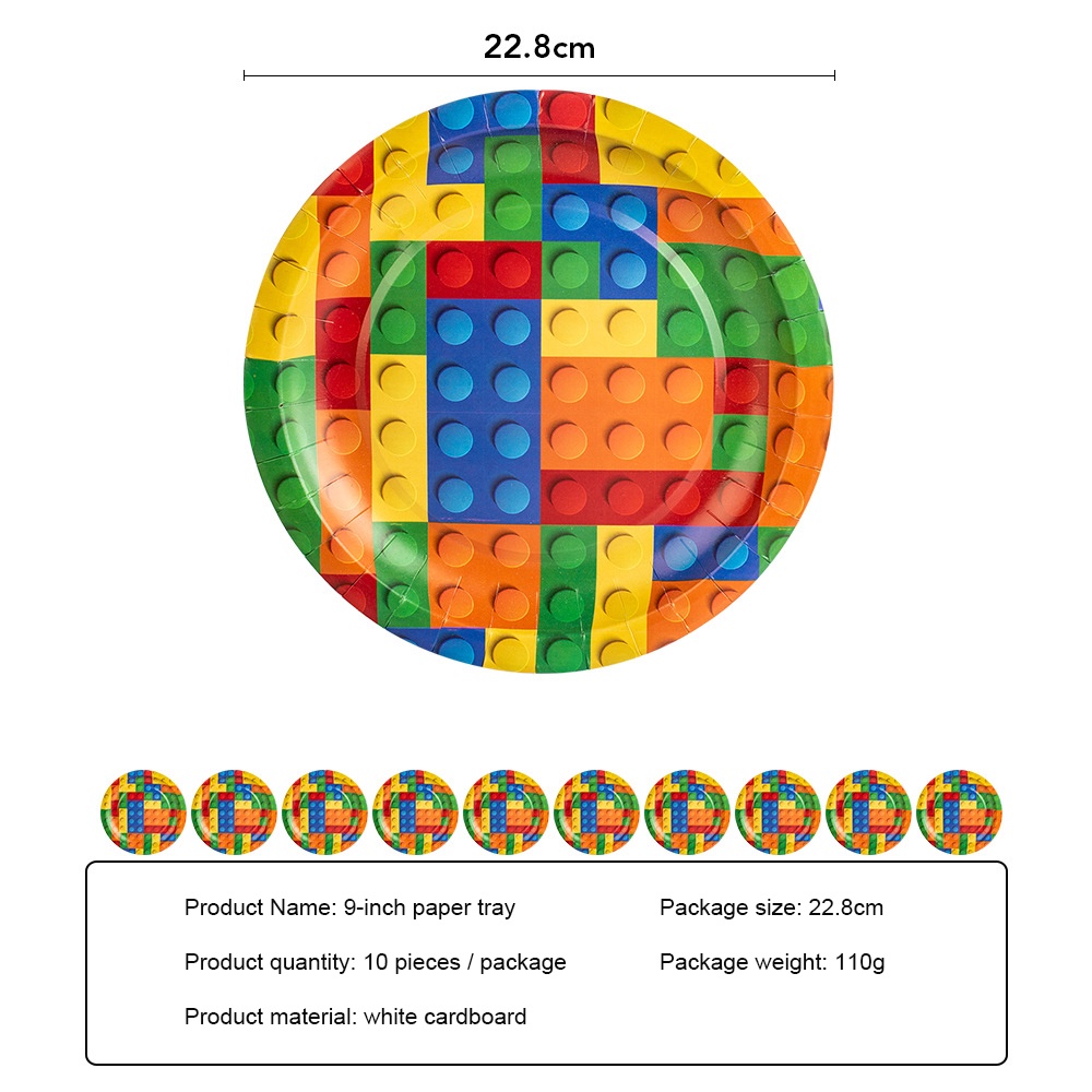 Building block theme LEGO birthday party decoration paper tray cup napkin tablecloth disposable tableware party supplies. 