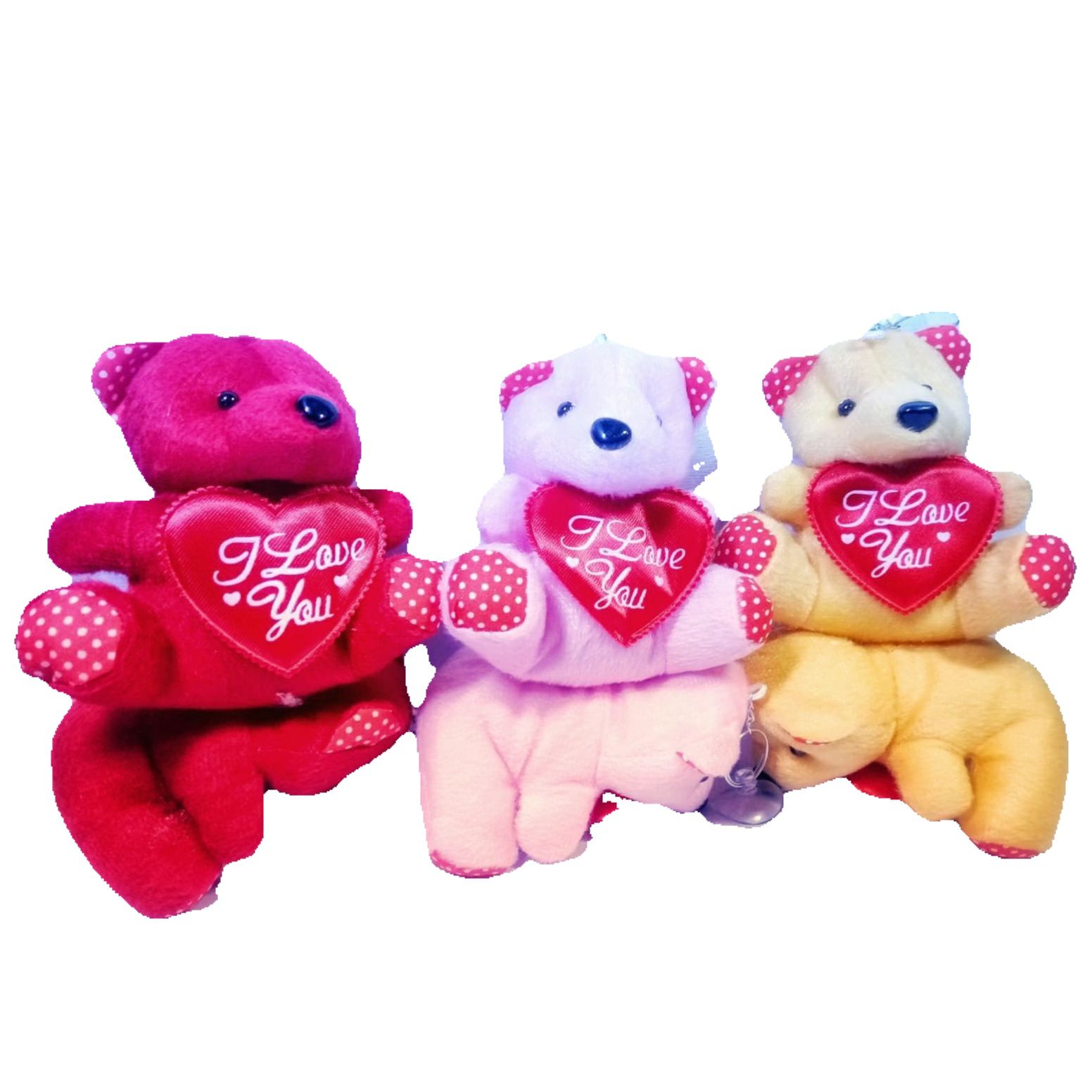 Love soft mini teddy bear with hearts for lovely gift, for car hanging soft toy ornament, car decoration teddy bear with high quality material. (3 PCS). 