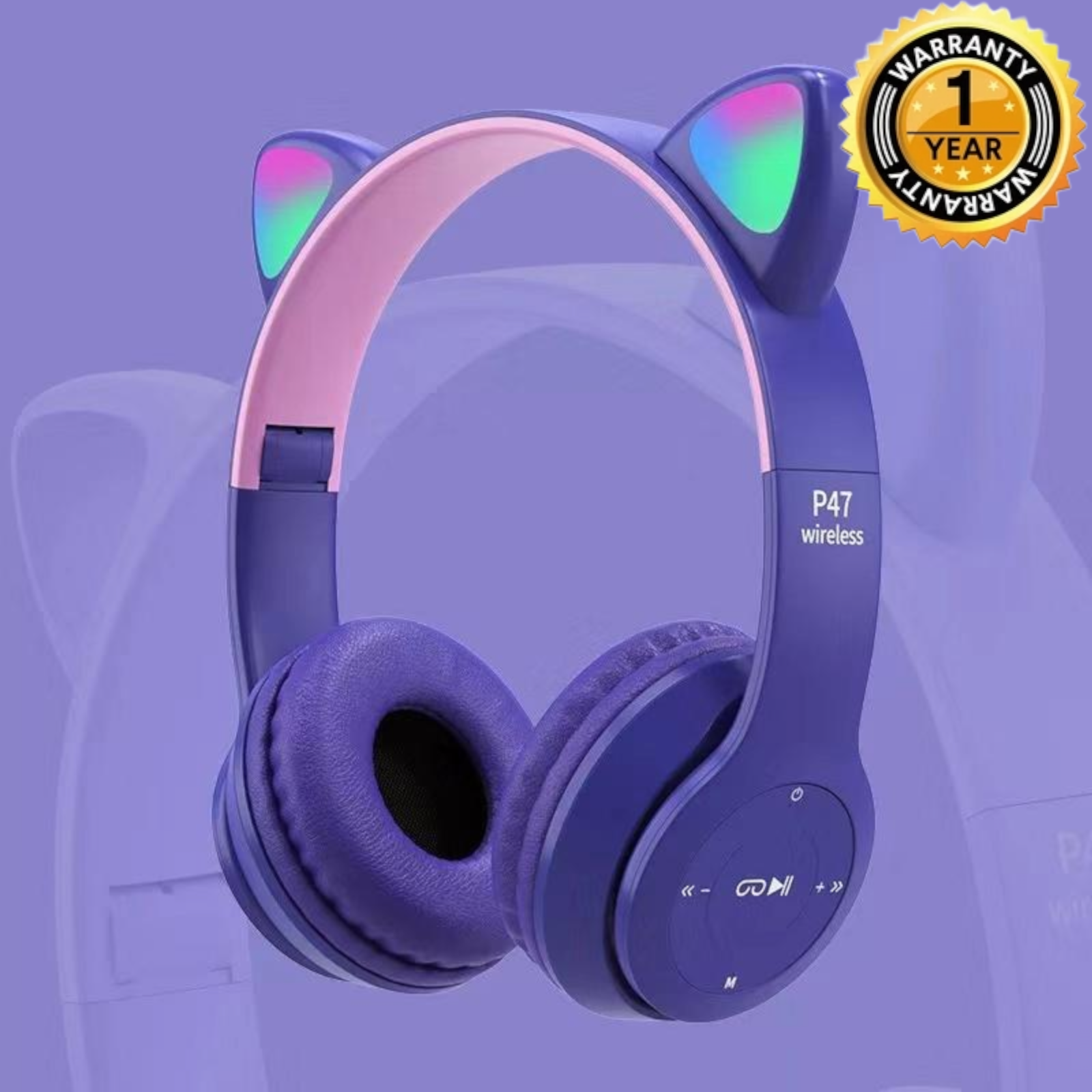 Wireless P47M Headphones Cat Ear LED Light Up Bluetooth-compatible Foldable earphones Over Ear Microphone for Online Distant Learning P47M Cat Ear Bluetooth Headset Wireless Headphone With Mic Noise Cancelling Stereo Music Helmet Phone Headset. 