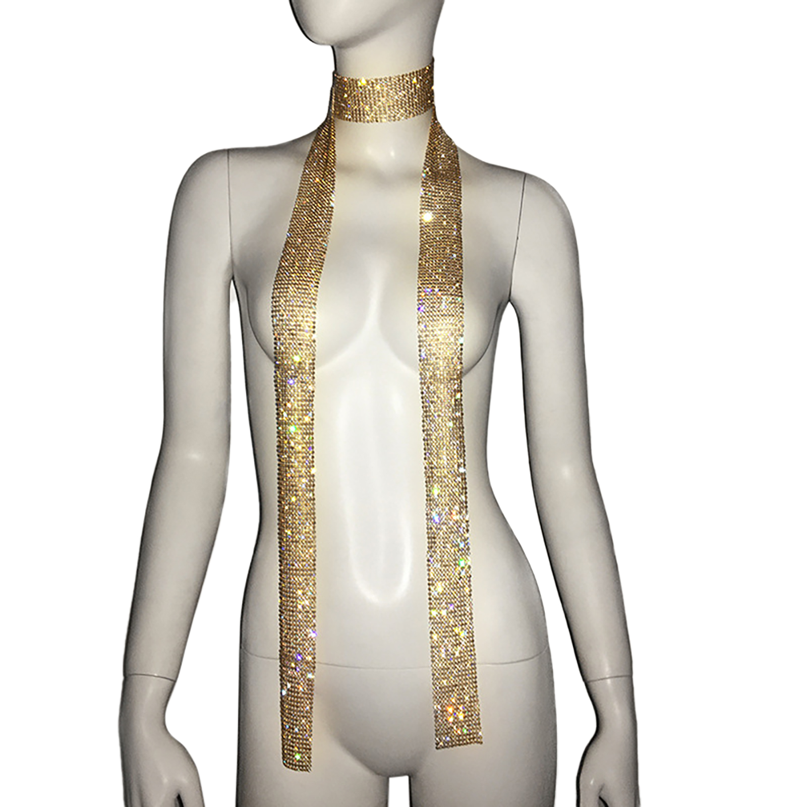 Poplikdfr Women Sequin Scarf Metal Rhinestone Long Neckerchief Trendy Glitter Neck Tie Thin Scarf Necklace For Club Party. 