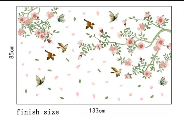 Wall Sticker XXL Peach Blossom Birds Wall Tattoo Wall Art Decal Home Room Deco. 