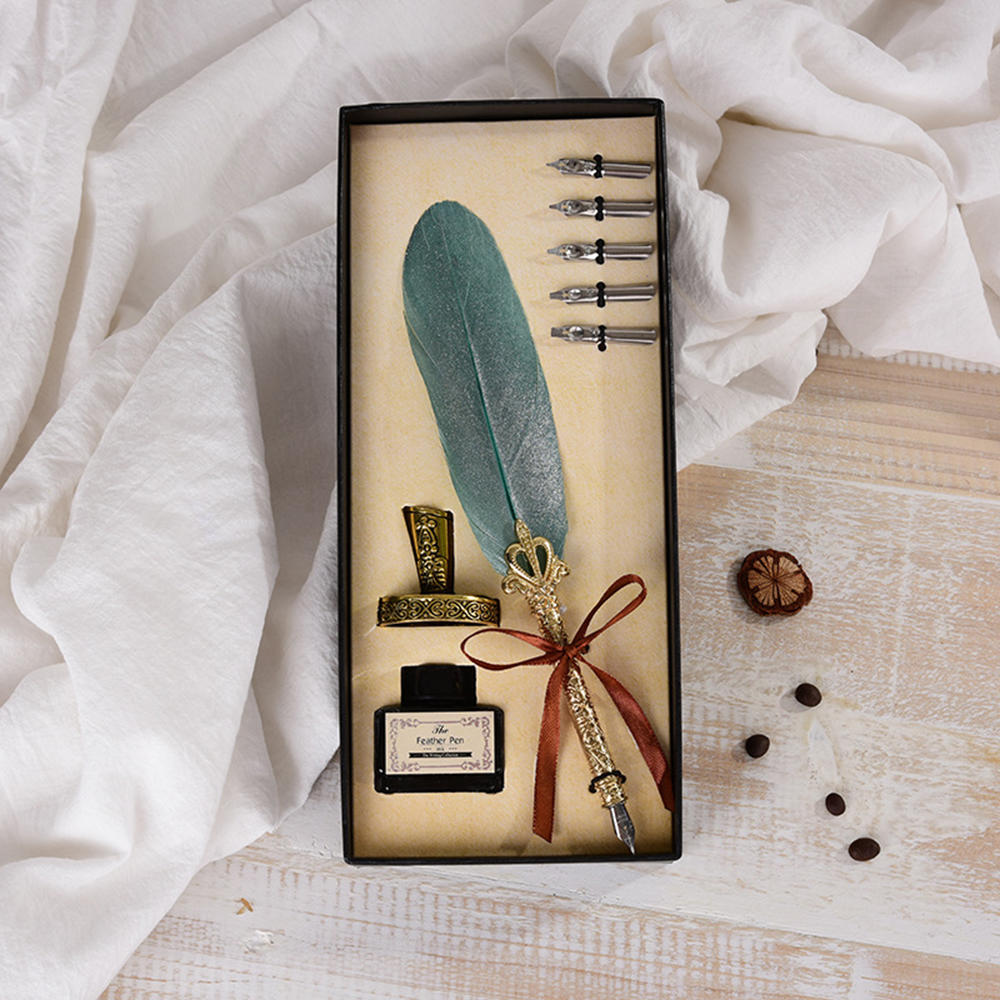 Ink Bottle And Pen Set Traditional Pen And Ink Set Feather Quill Pen Antique Fountain Pen Calligraphy Pen Set