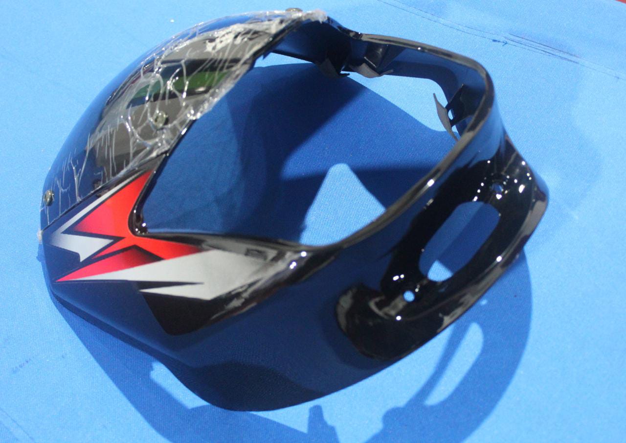 CT 100 Front cowl (head cover with visor) - red & black   (ct100 bike parts). 
