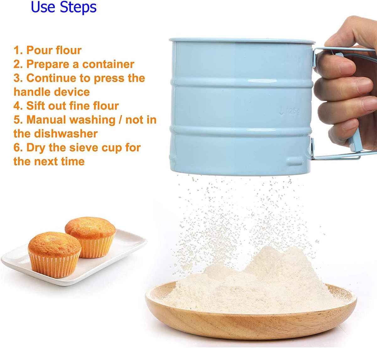 Flour Sifter, Baking Sifter Cup, Sifter for Baking, Flour Sieve , Stainless Steel Handheld Baking Sieve Cup for Sugar, Flour, Coffee Powder. 