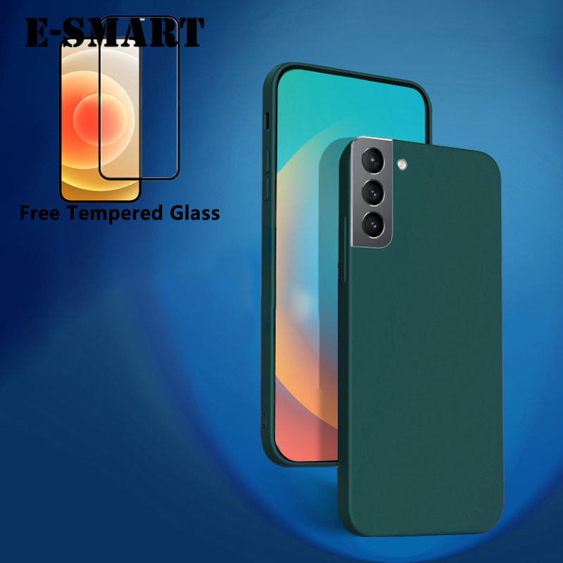 Phone Case Samsung Galaxy S22 Soft Back Cover + Free Tempered Glass Screen Protector Matte Silicone Samsung S22 Case