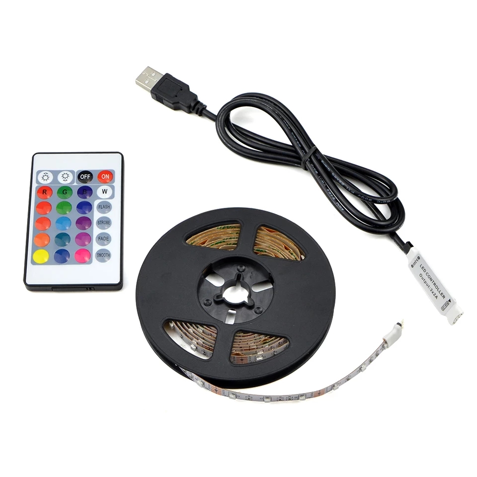 12V LED Light Strip 5M 16.4ft RGB LED Tape Lights RGB Rope Lights 16 Milions Colors Flexible Changing LED Strip Lights with Remote for TV Bedroom Party Home Lighting Kitchen Bar. 