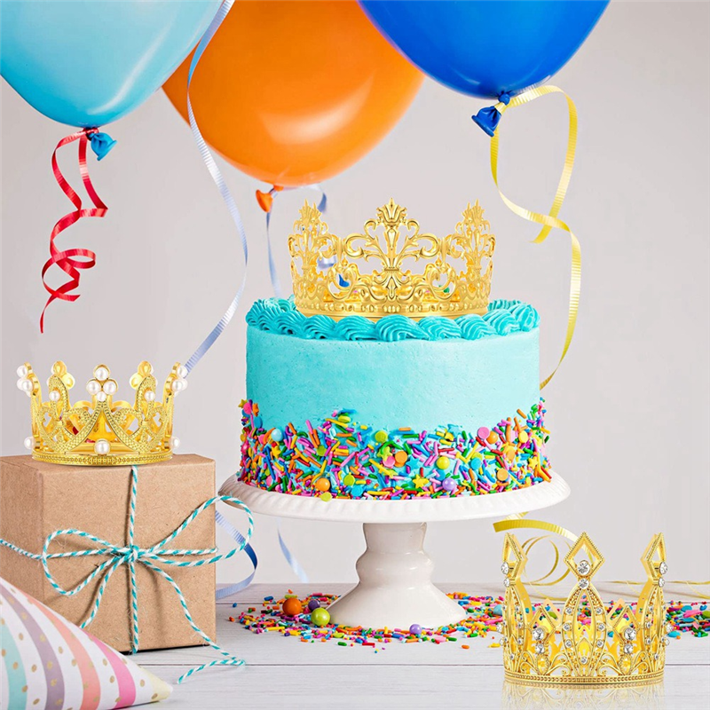 6 Pcs Gold Mini Crown Cake Topper Crystal Pearl Tiara Cupcake Toppers for Wedding Birthday Party. 