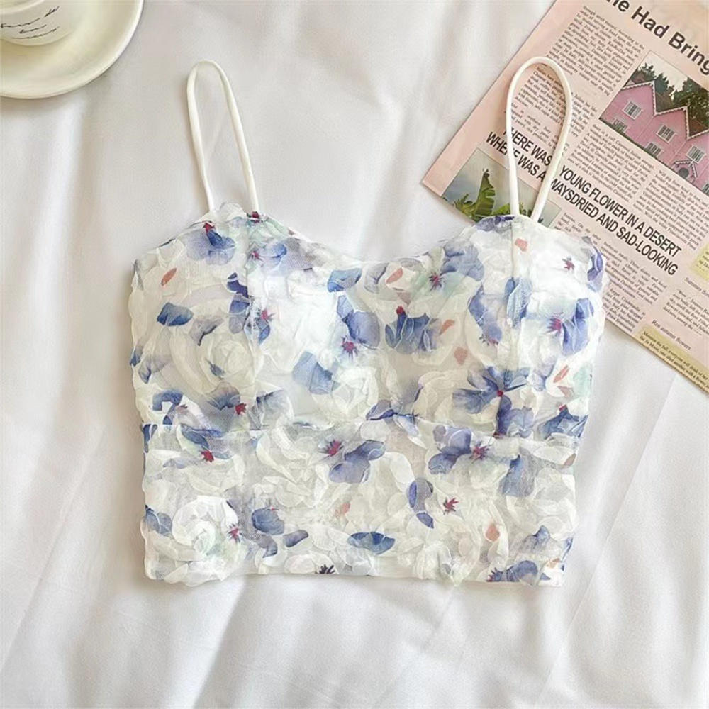 Floral Corset Vest Elastic Sweet Lace Crop Top Mesh Tube Top for Casual Evening Out Summer Wear Apparel Young Adults. 