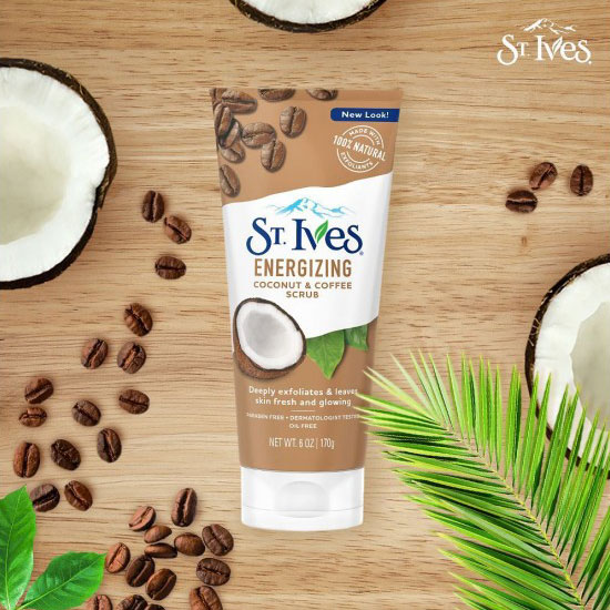 ST. Ives ENERGIZING Coconut & Coffee SCRUB Deeply exfoliates & leaves skin fresh and glowing Paraben free, Dermatologist Tested Oil Free