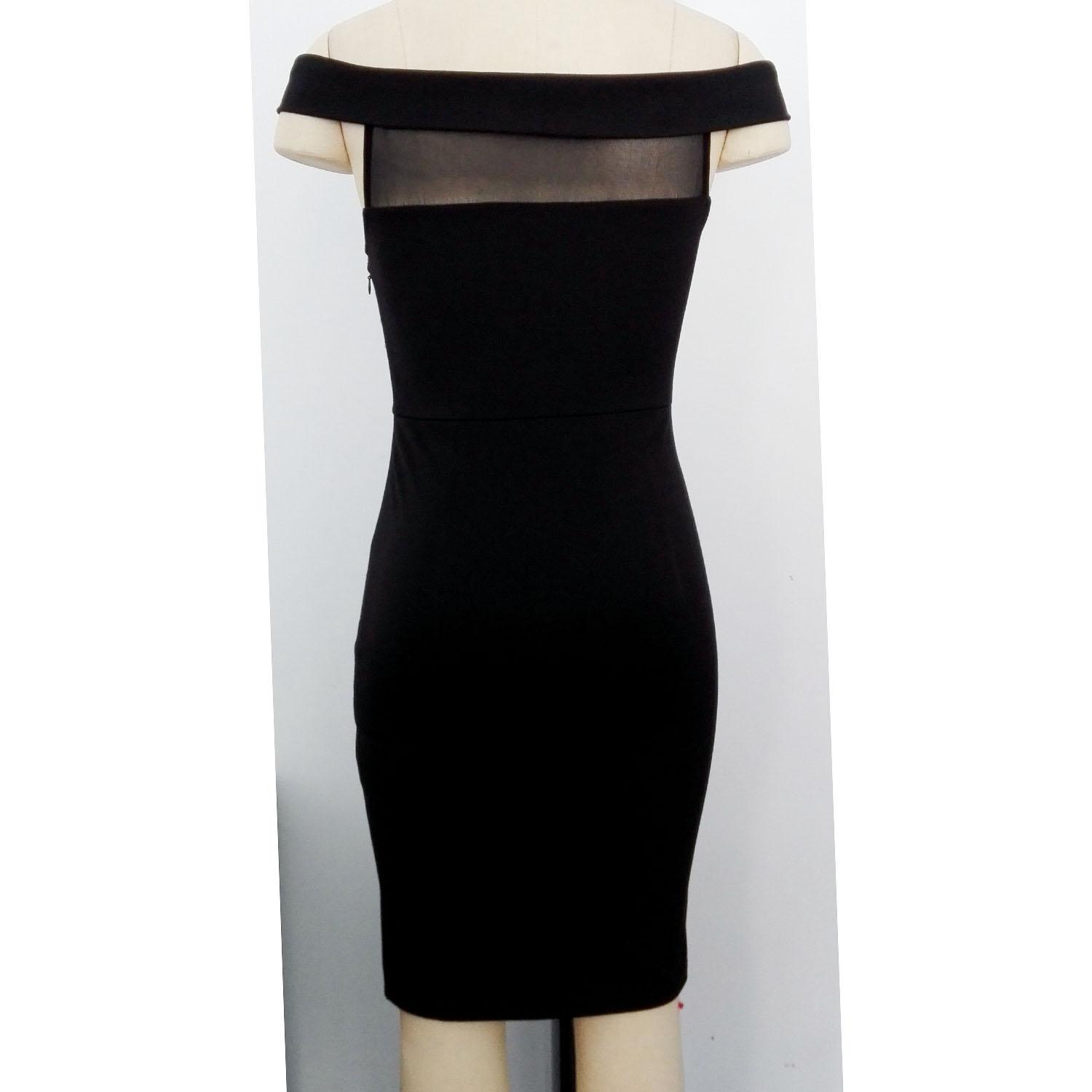 Women's Black Smart Casual Off Shoulder Neck Pannel Knee Length Dress. 