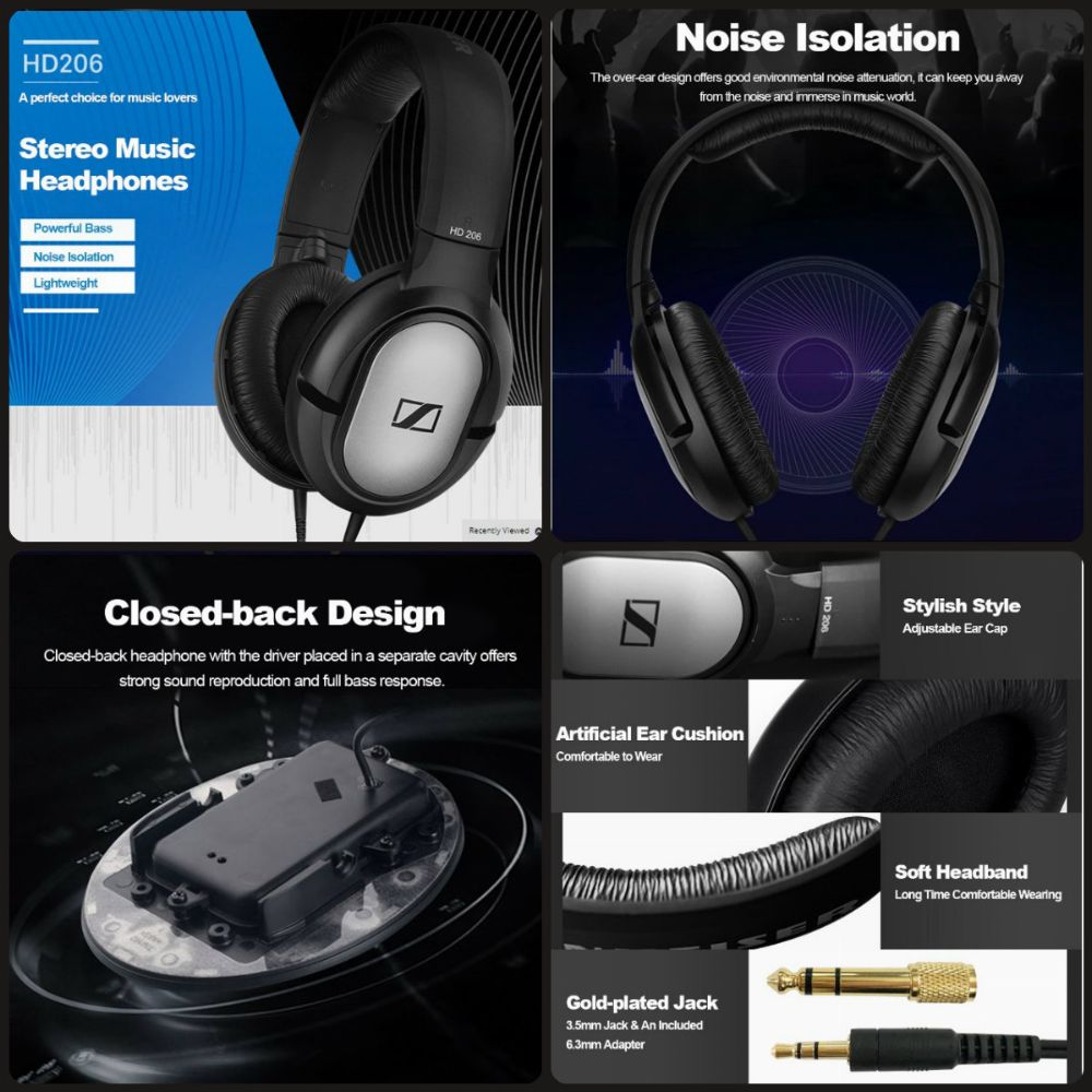 SENNHEISER HD 206 Closed-Back Over Ear Headphones. 