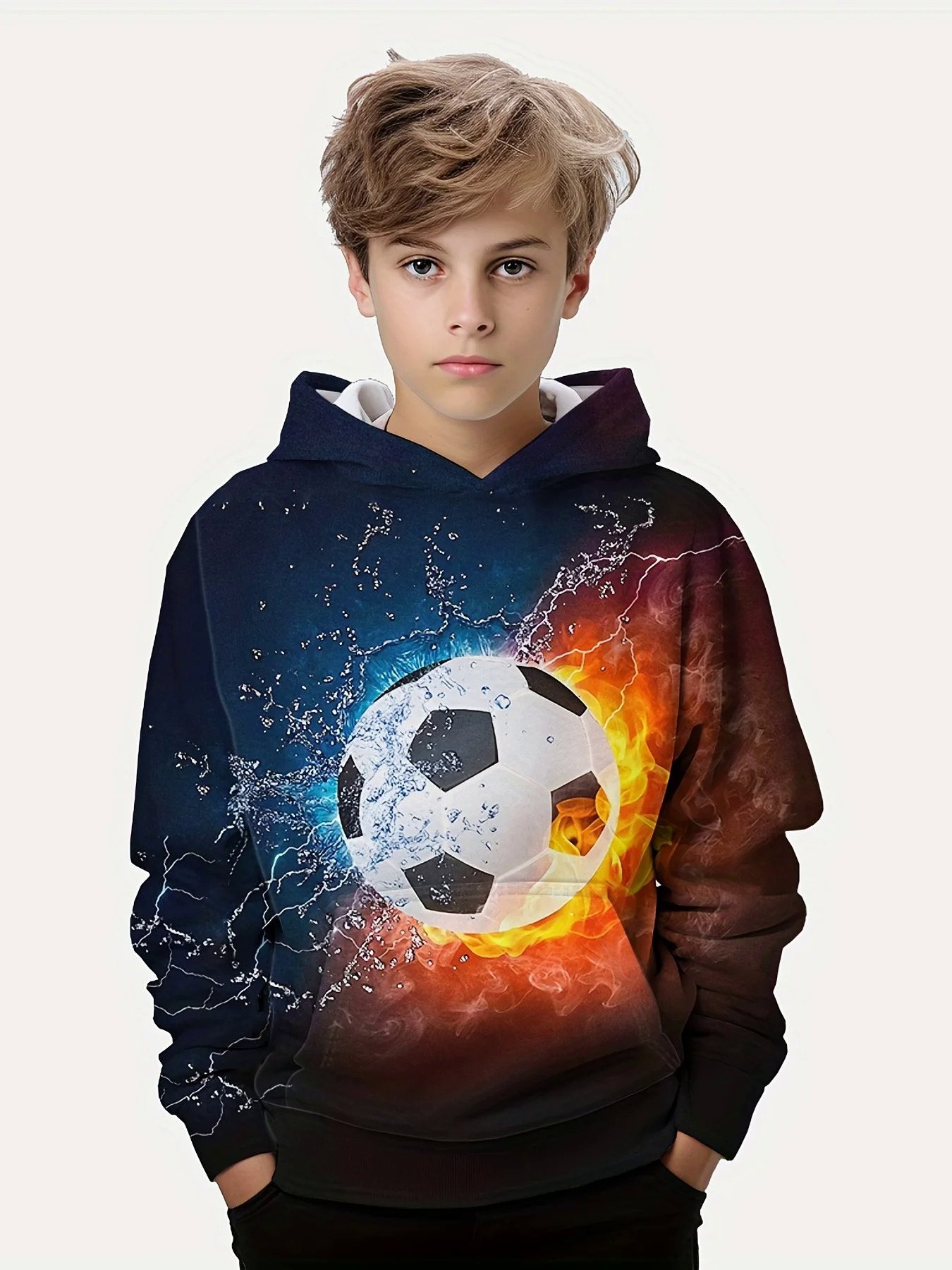 Fashion football 3D print boys casual pullover hooded long sleeve sweatshirt for spring fall kids hoodie tops Outdoor