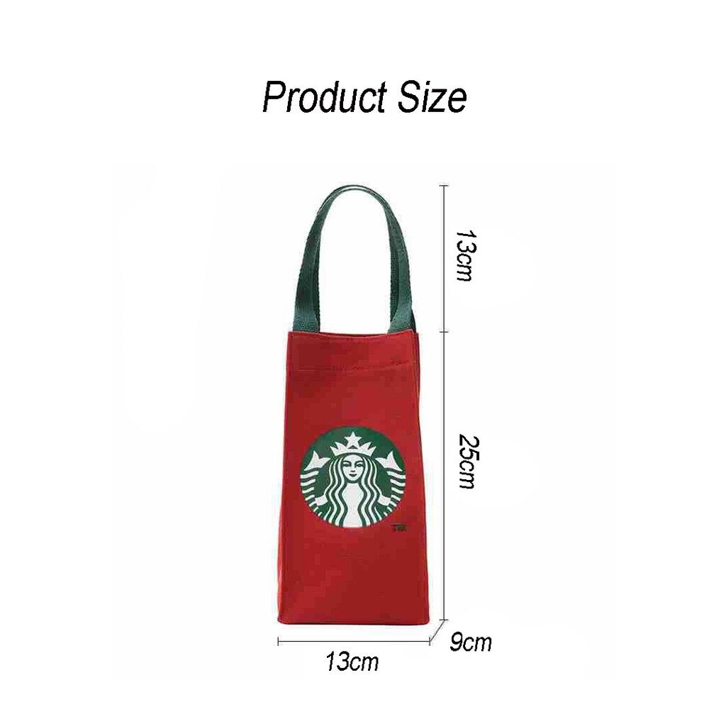 【ZOSR】Starbuck Canvas Bag Tote Bags Carrier Tumbler Bag Cup Holder Mother Student Handbag (25cm X 13cm X 9cm). 
