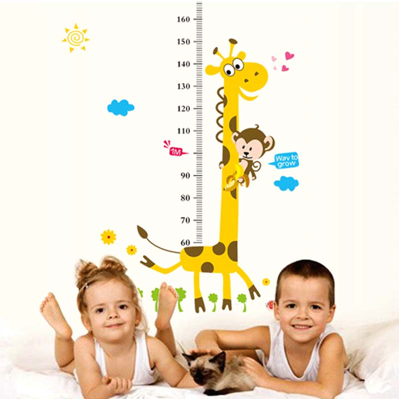 Kids Height Chart Wall Sticker Cartoon Animal Giraffe Ruler Room Decal Wall Art Sticker for Children. 