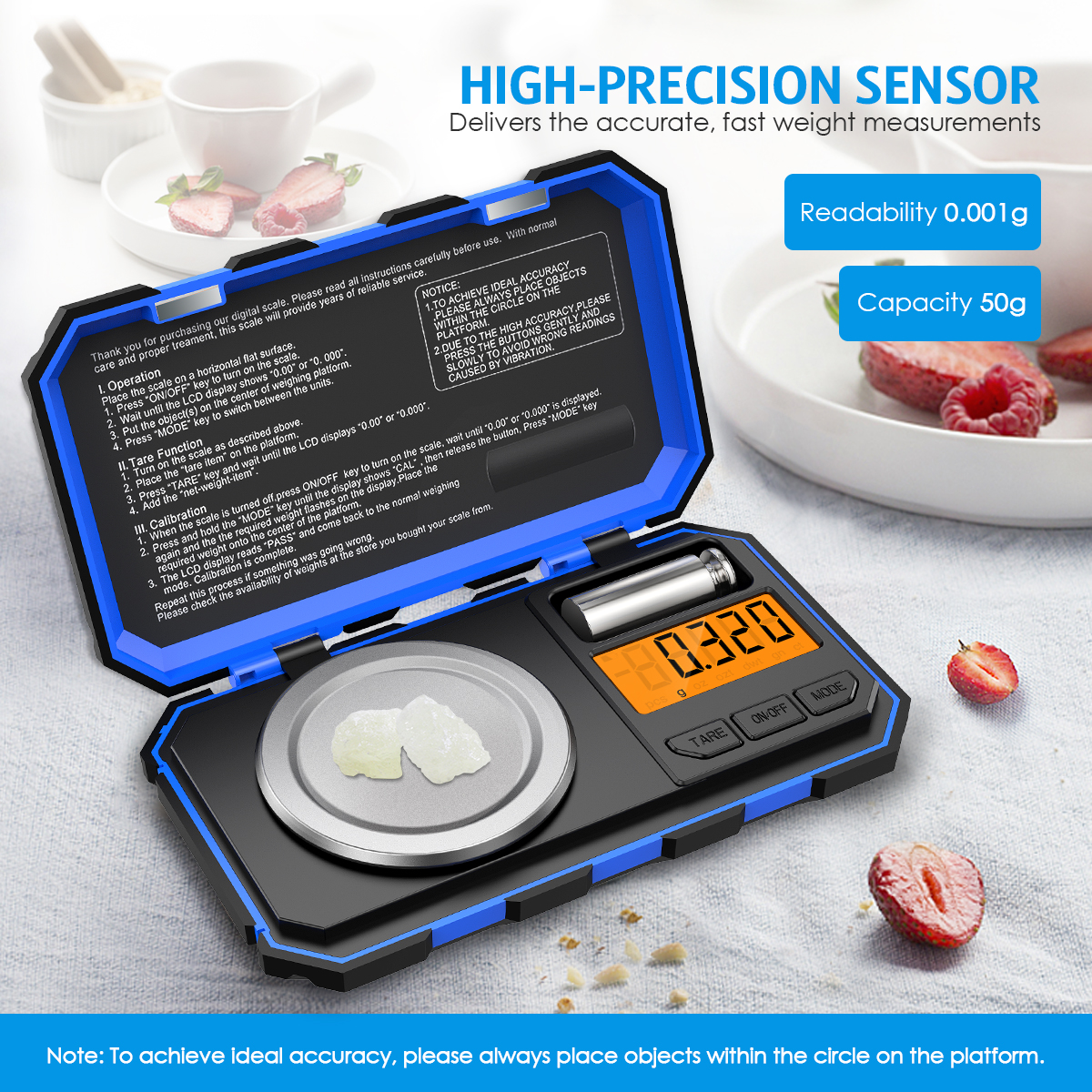 【ZOSR】Brifit 0.001g/50g Digital Pocket Scale, 0.001g Division Precision Mini Food Scales, Portable Mini Jewelry Scale with Calibration Weights, Tweezers, , Tare Function, for Jewelry, Experiment,with 50g Calibration Weight and Tweezers. 