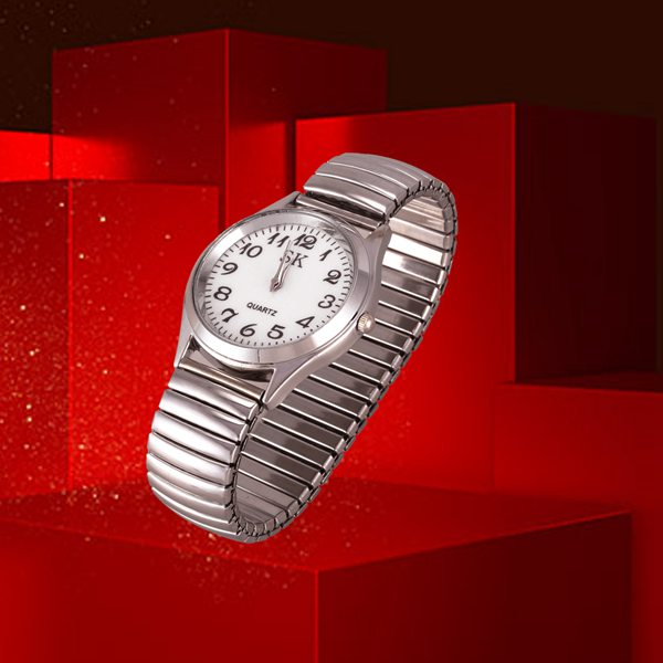 【ThinkWay】Big Numbers Stretchy Steel Men Lady Sports Wrist Watch 1.4. 