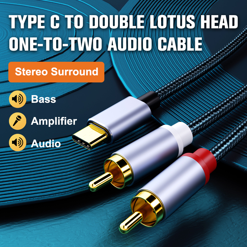 TypeC To RCA Audio Cable 2RCA Aux Cord Converter USB C Line Speaker Amplifier