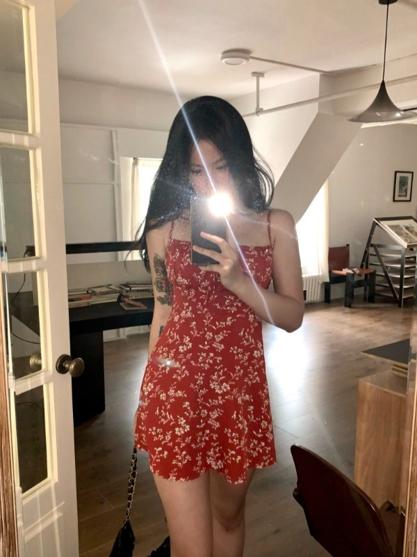 Sang Zhi Same Style Wear Seaside Holiday Red Small Floral Sling Dress Women's Small Waist Slimming a Line skirt. 