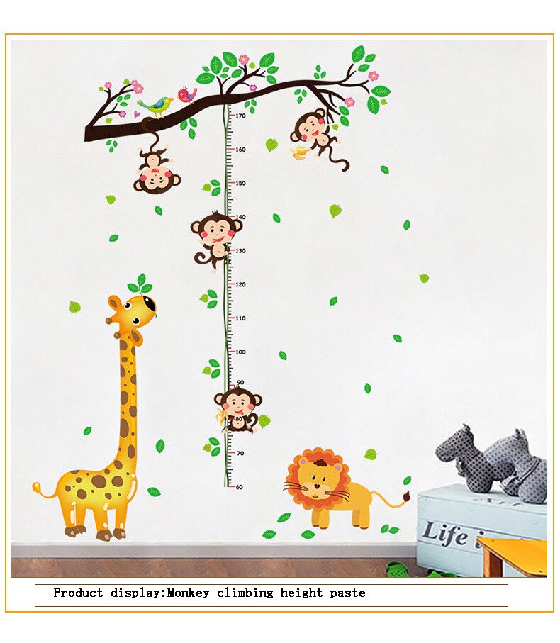 Cartoon Animals Giraffe Monkey Height Measure Wall Sticker For Kids Rooms Growth Chart Nursery Room Decor Wall Art