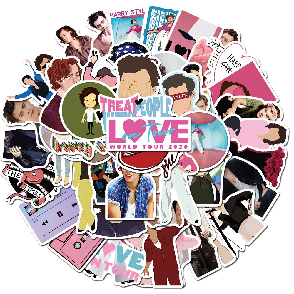 【happy one】50Pcs/ Famous British singer Harry Styles Stickers For Laptop Luggage  Phone Case Skateboard Waterproof Decal