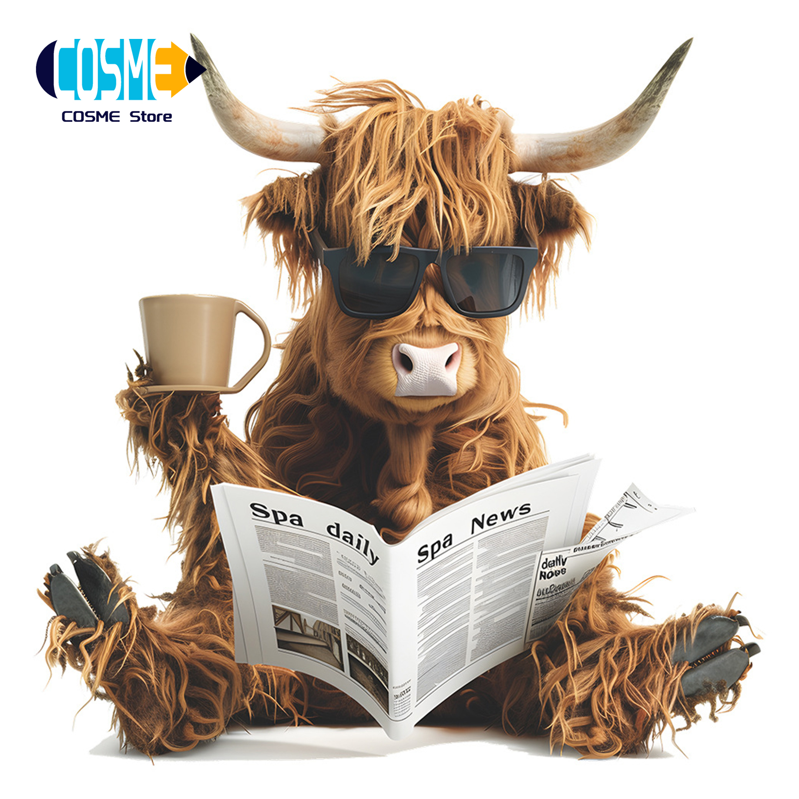 Reading Newspapers Yak Toilet Sticker Removable Self-adhesive Waterproof PVC Living Room Bathroom Wall Art Cow Toilet Lid Decoration Decal. 