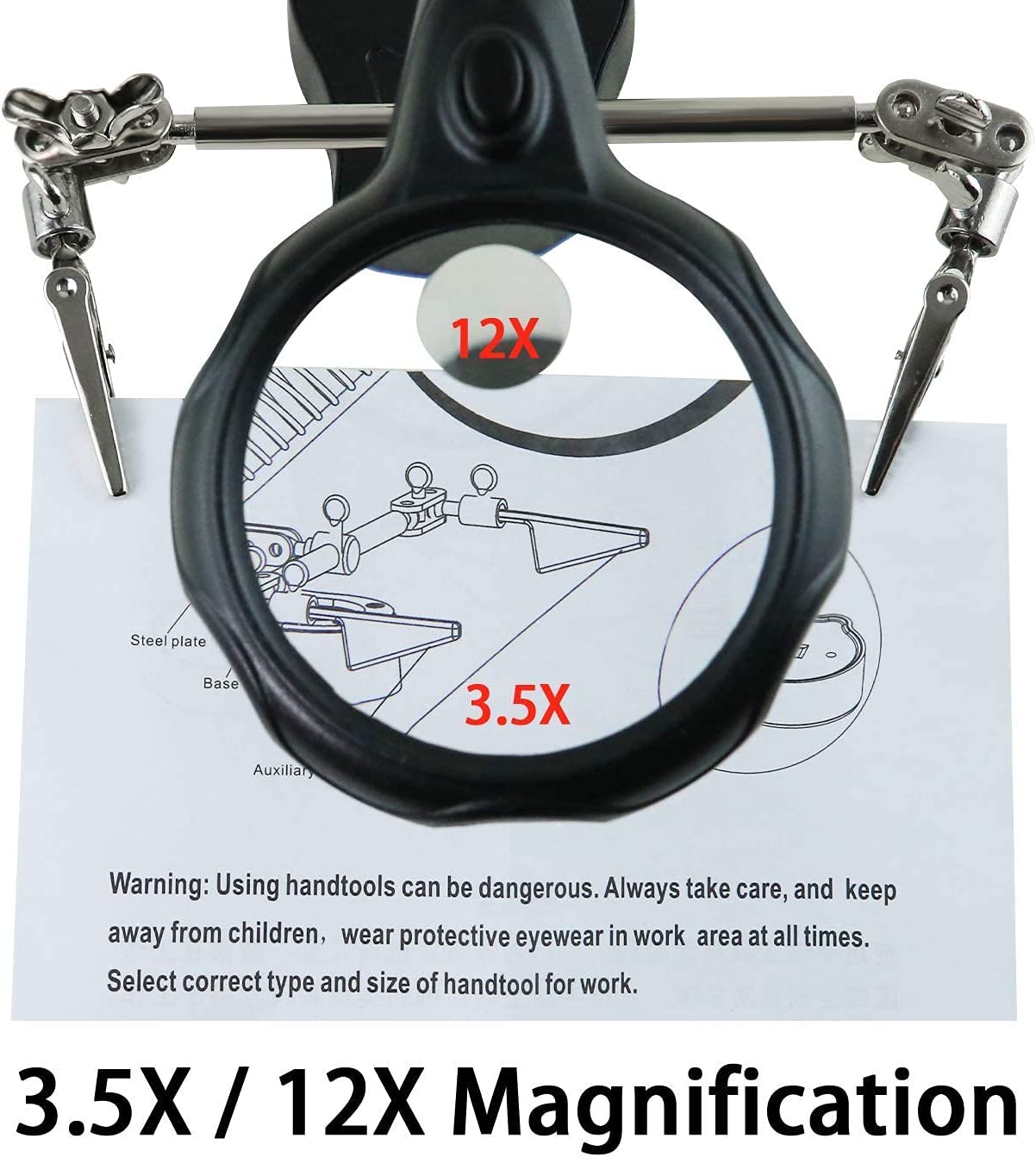 Helping Hands Magnifying Glass Soldering Station, 3.5X 12X Magnifier, With LED Lights. 