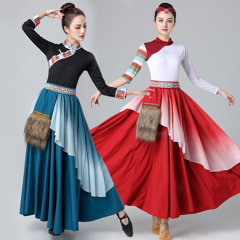 2023New Tibetan Dance Costume Men and Women Tibetan Long White Silk Sleeves Performance Costumes Mongolian Ethnic Performance Wear. 