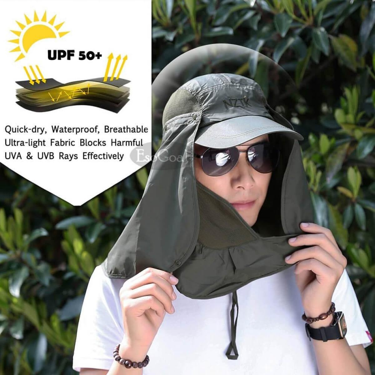 EsoGoal Summer Sun Hat Protection Caps Flap 360°Outdoor Fishing Hats With Removable Neck Face Flap Cover, UPF 50+ For Men And Women. 
