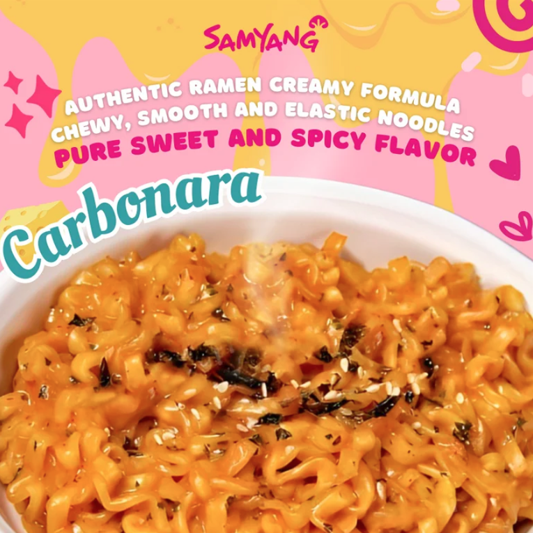 SAMYANG BULDUK CARBONARA RAMEN PACKET 130gm . KOREAN RAMEN NOODLES. 