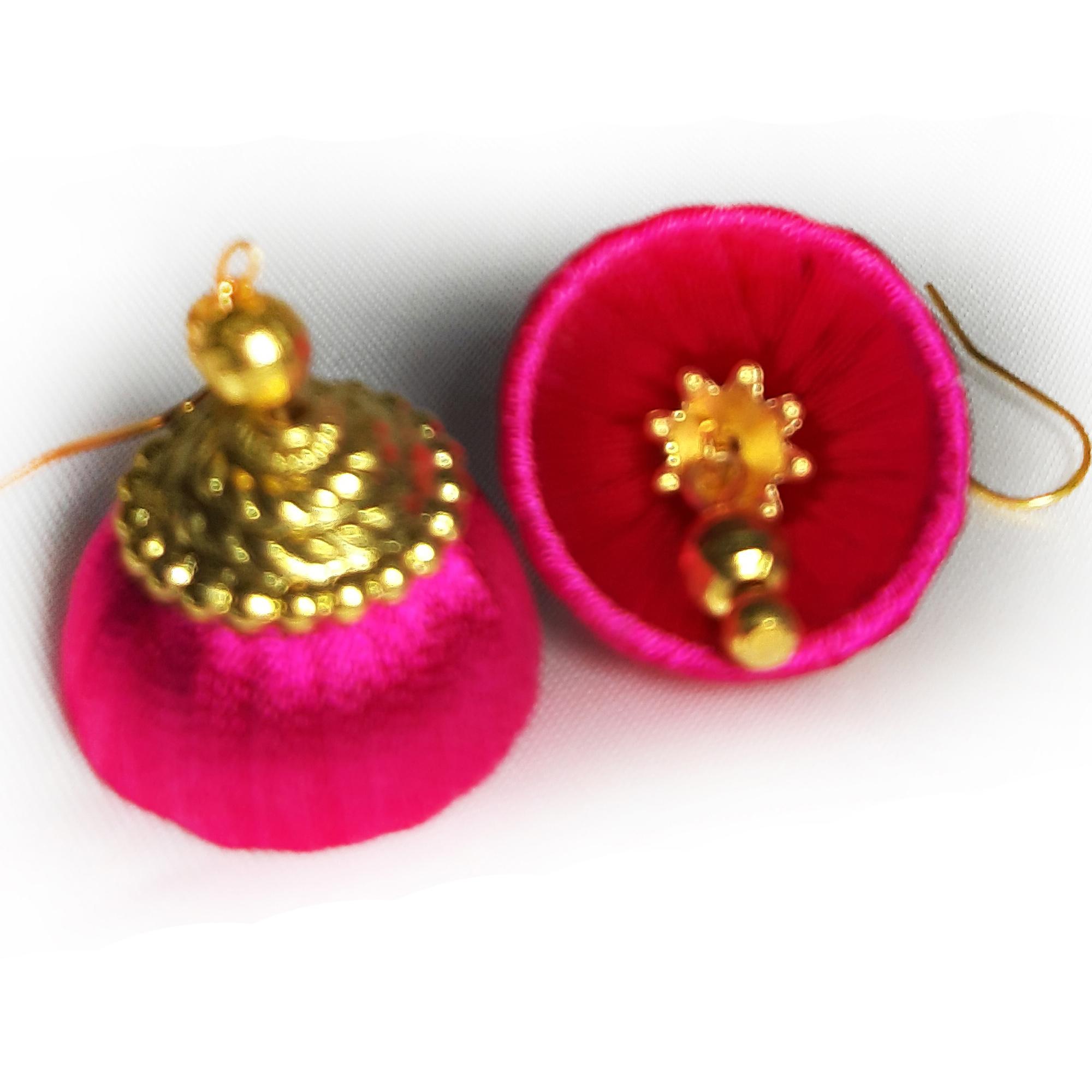 Pink silk thread on sale earrings