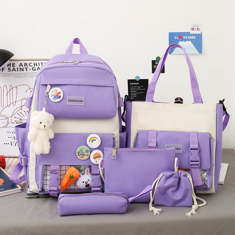 KankongAgu New Large-Capacity Primary School Junior High School Students Shoulders Backpack High School Five Sets of Multi-Compartment Fash. 