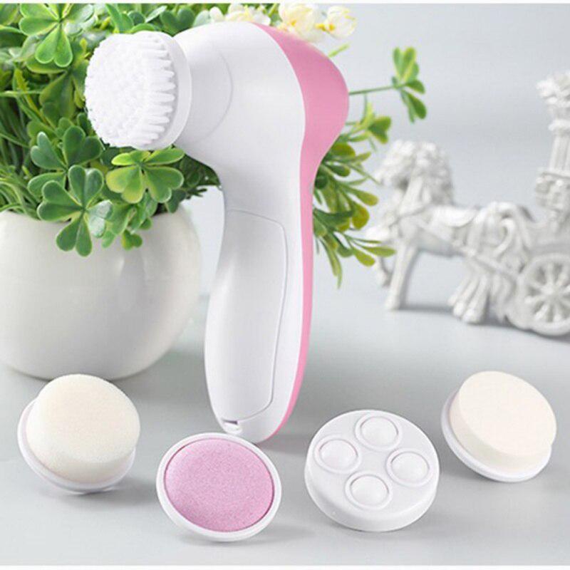 [ BEST SELLING ] 5 in 1 Electric Facial Cleanser Deep Clean Spa Waterproof Washing Machine Soft Brush Spin Face Lift Massage Skin Care Tool. 