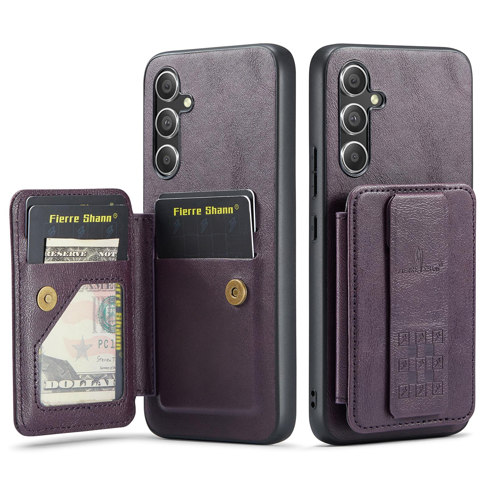(New product) Fierre Shann FS-024 Oil Wax Cow Leather Card Holder Back Phone Case For Samsung Galaxy S25 5G/Samsung Galaxy S25 Ultra 5G/Samsung Galaxy S25+ 5G