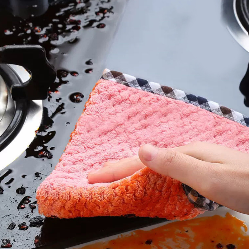Non-stick Oil Wiping Towel Non-linting Hangable coral fleece double-sided rag　GENGLI. 