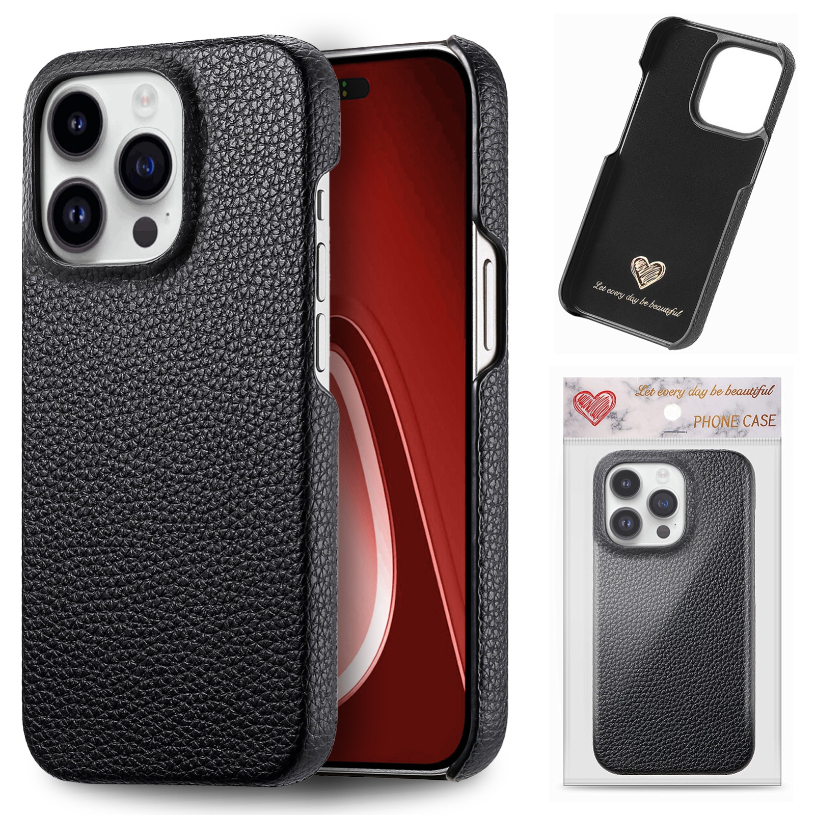 Litchi Oil Edge Leather Back Phone Case For iPhone 15 Pro Max/iPhone 15 Pro/iPhone 15/iPhone 15 Plus