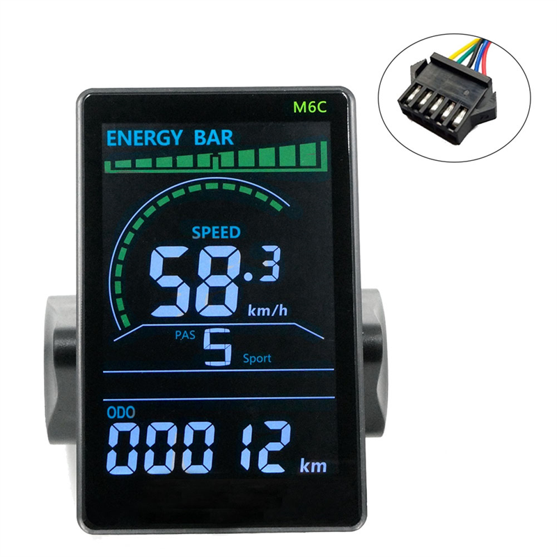 M6C Electric Bike LCD Display Meter 24V-60V E Scooter Panel Color Screen with USB for Mountain Electric Bike Replacement Accessories (SM 5PIN)