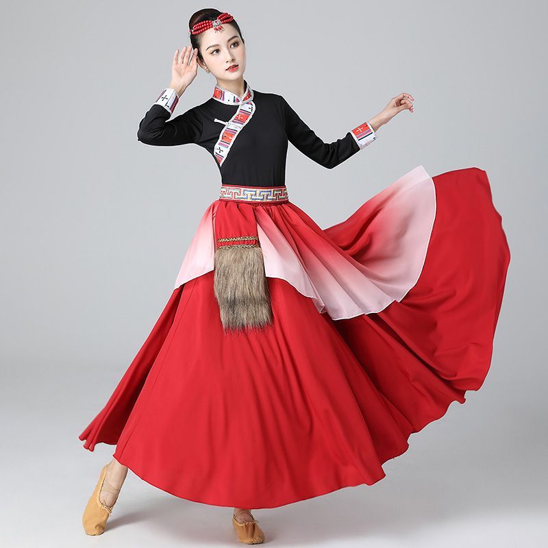 2023New Tibetan Dance Costume Men and Women Tibetan Long White Silk Sleeves Performance Costumes Mongolian Ethnic Performance Wear. 