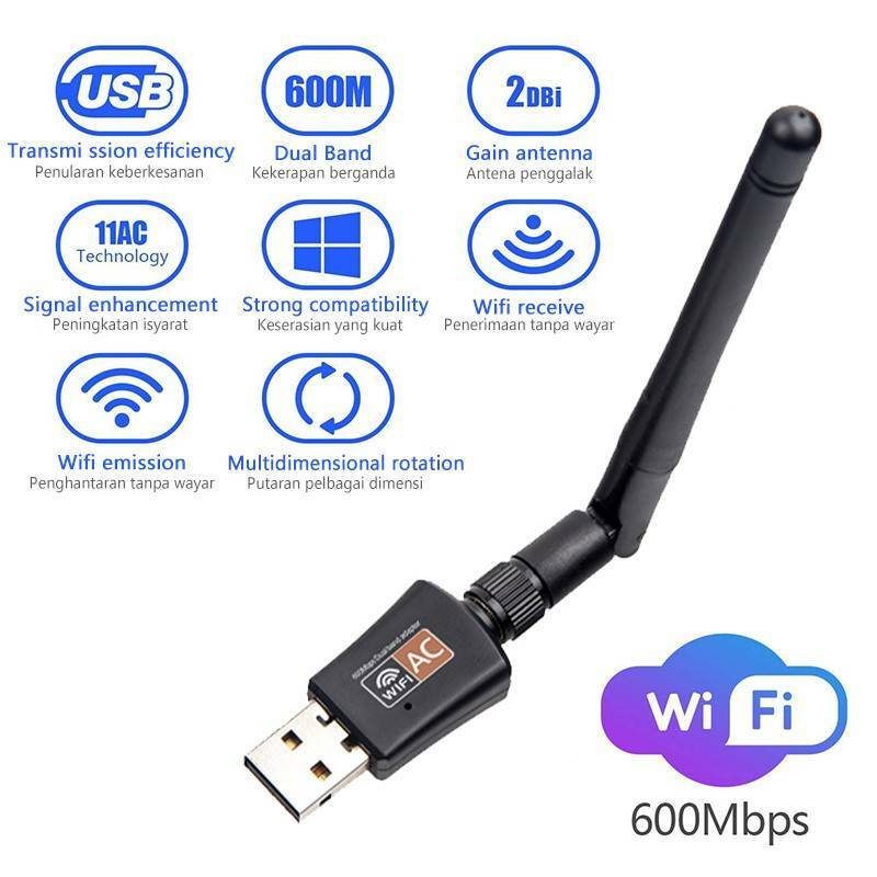 600Mbps Dual Band 2.4/5Ghz Wireless USB WiFi Adapter. 