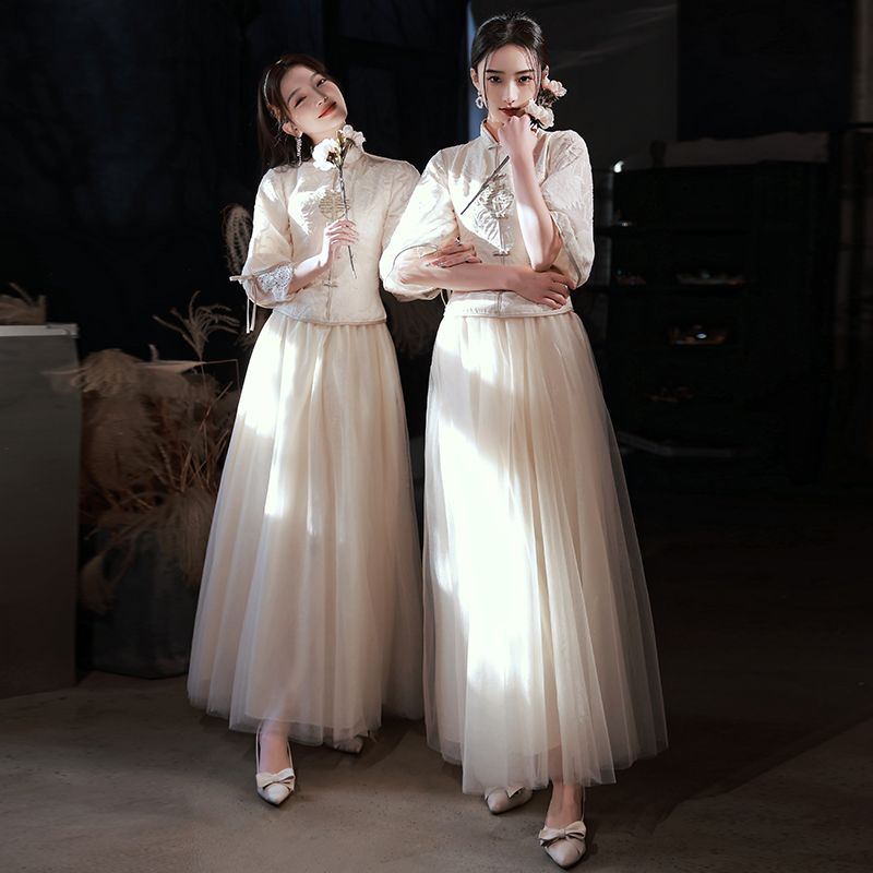 Champagne Bridesmaid Dress Thickened High Sense Ladybros' Dress Women's Winter New Summer Small Bridesmaid Dress. 