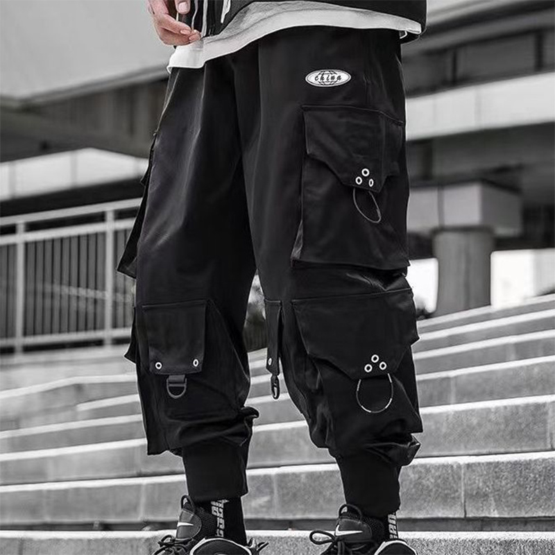 Spring and Autumn National Fashion Mechanical Style Paratrooper Pants plus Size Men Loose Fashion Brand Hip-Hop Ankle-Tied Pants Multi-Pocket Cargo Pants Men. 