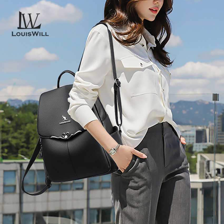 LouisWill Women’s Backpack Shoulders Bag Waterproof PU Large Capacity Backpack Lightweight Laptop Backpack Casual Zipper Packs Multiple Pockets For Girls Teens Women’ Fashion. 
