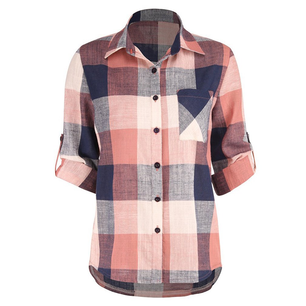 Long Sleeve Blouses Flannel Plaid Shirt 