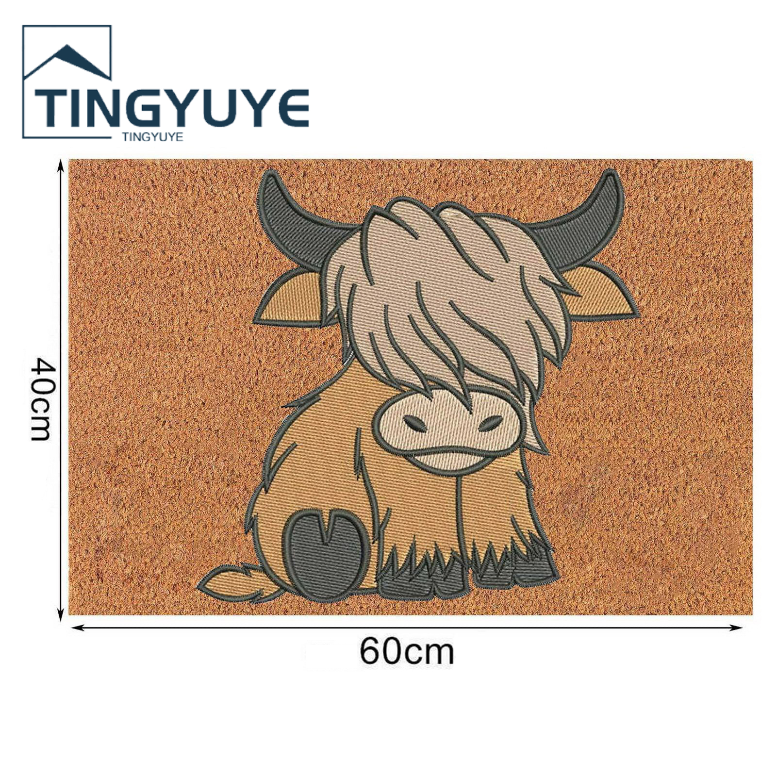 Door Mat Non-Slip Dirt-resistant Decorative Polyester Highland Cow Entrance Door Rug Bedroom Supply. 