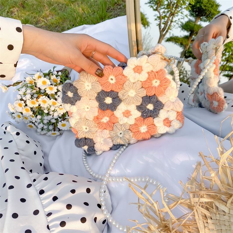 Puff Flower Bag HandmadediyMaterial Package Xiaohongshu Internet Celebrity Same Wool Crochet Homemade Messenger Bag. 