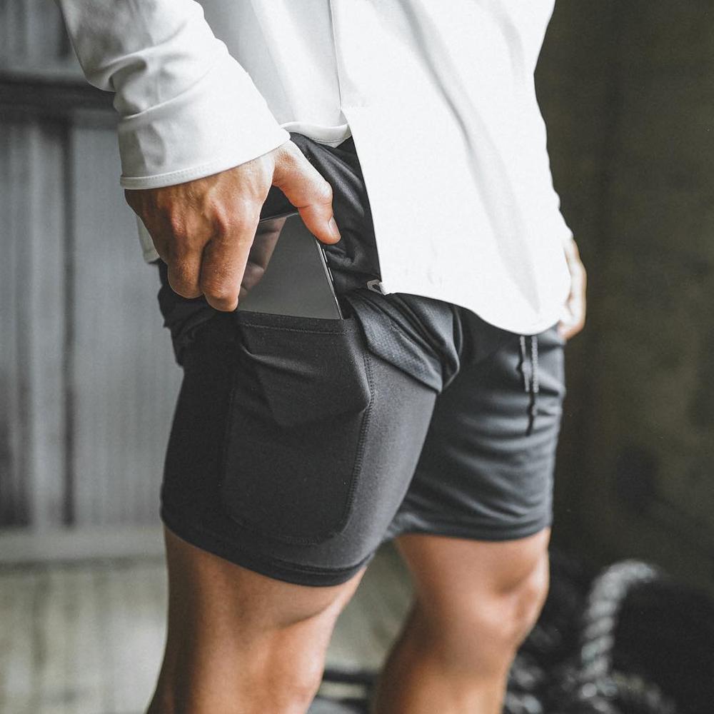 Men's Workout Running Gym Shorts 2 in 1 Athletic Shorts with Pockets and Zipper Pocket for Trainning. 
