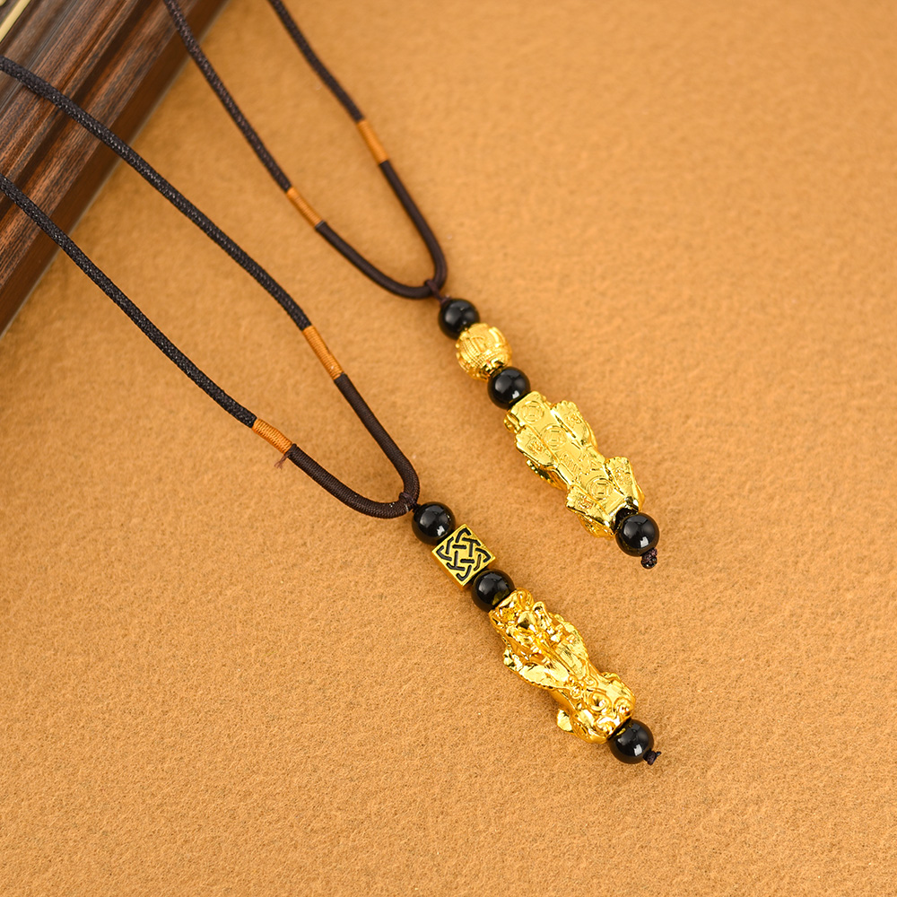 Chinese Jewelry Buddhist Beads Gold Silver Plated Pendant Women Men Good Lucky 24k Gold Feng Shui Pixiu Necklace. 
