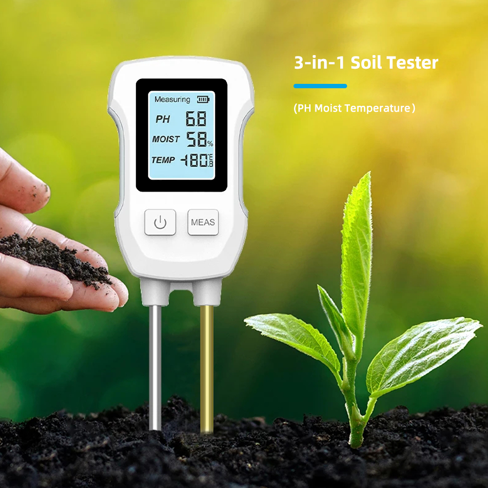 YIERYI Soil Moisture Meter, 3-in-1 Digital Soil pH/Soil Moisture/Temperature Meter Double Probe High-Precision Soil Meter with Backlight for Garden, Lawn, Vegetable Orchard. 