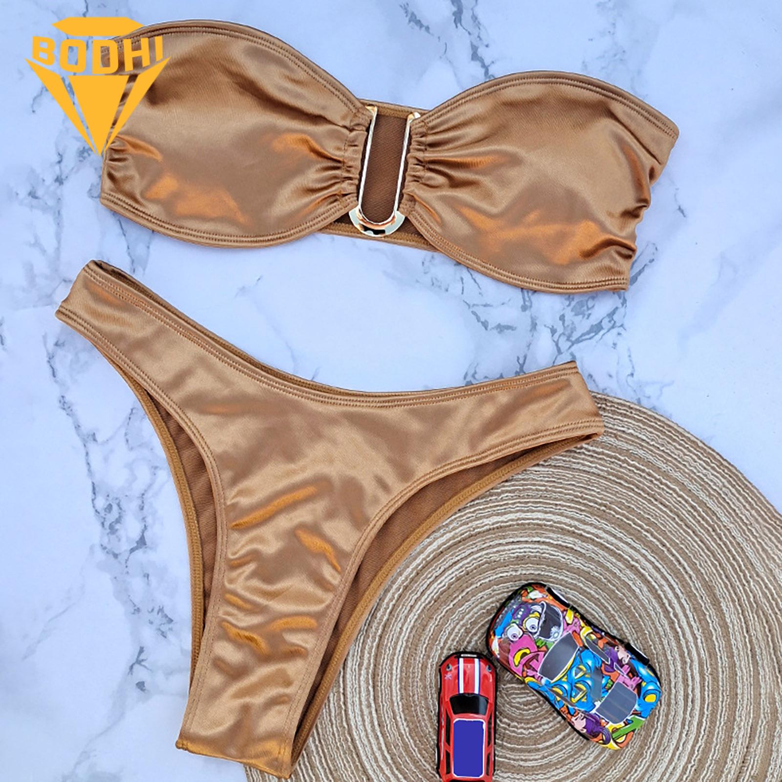 Smooth Texture Bikini Off Shoulder Bikini Set for Women Quick Dry Padded Wireless Swimsuit Women Bikini Set. 