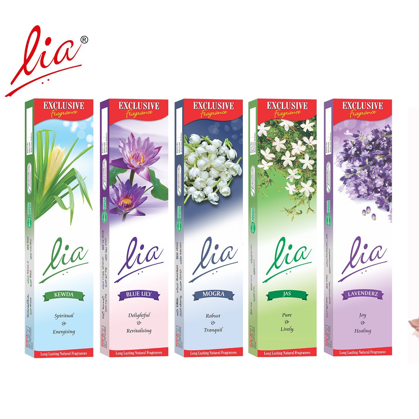 Lia Incense Sticks - Flower Fragrances - 5 Packets. 