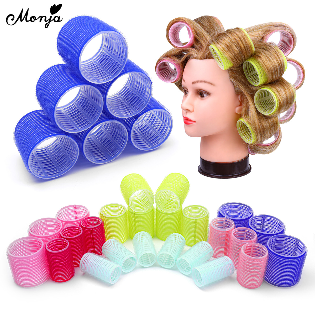 Monja 6Pcs/Set Hair Roller Multiple Size Natural Curls Curlers Self-adhesive Roller Fluffy Hair Home Use Styling Tools